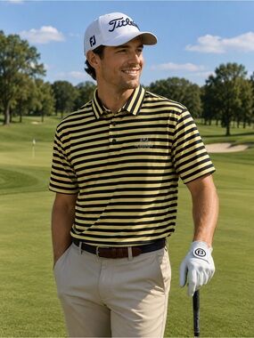 FootJoy Yellow & Black Striped Golf Polo